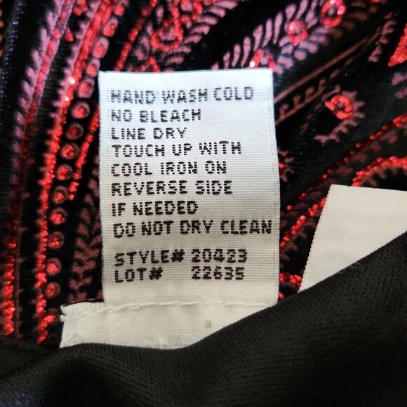 Vintage Sheri Martin Women's Black Velvet Red Sequin Jacket Overcoat SM Romantic - Picture 9 of 10